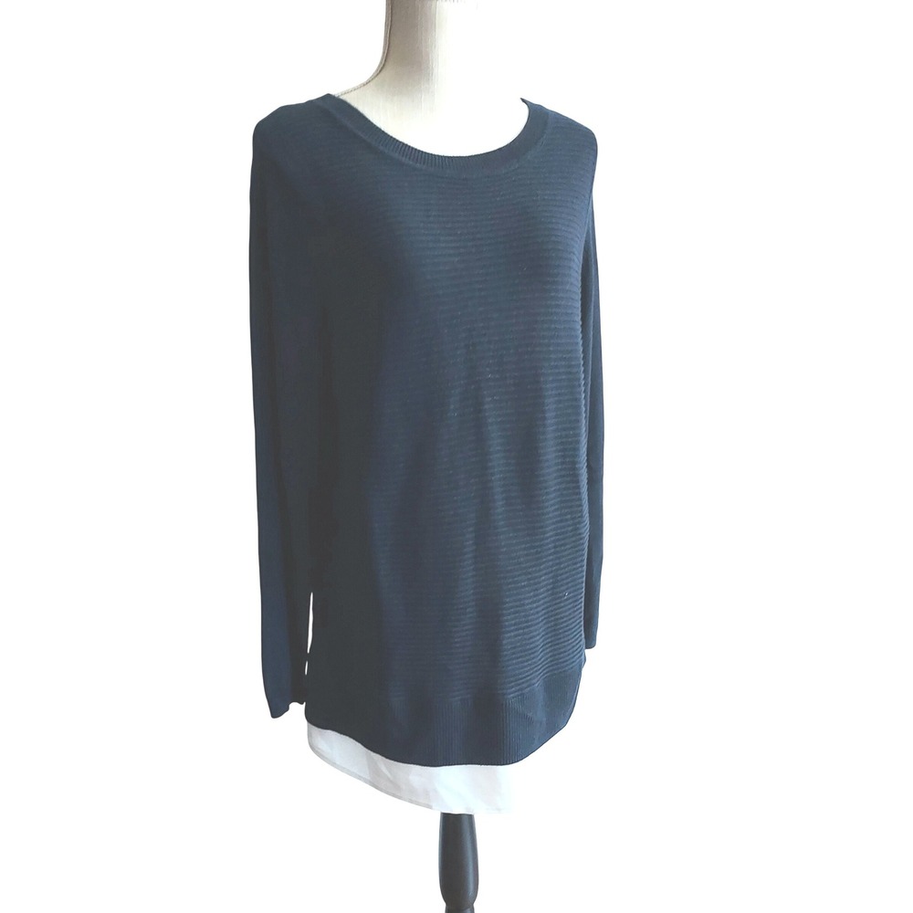 Hilary‎ Radley Navy Blue Ribbed Knit Layered Look Tunic Top L G